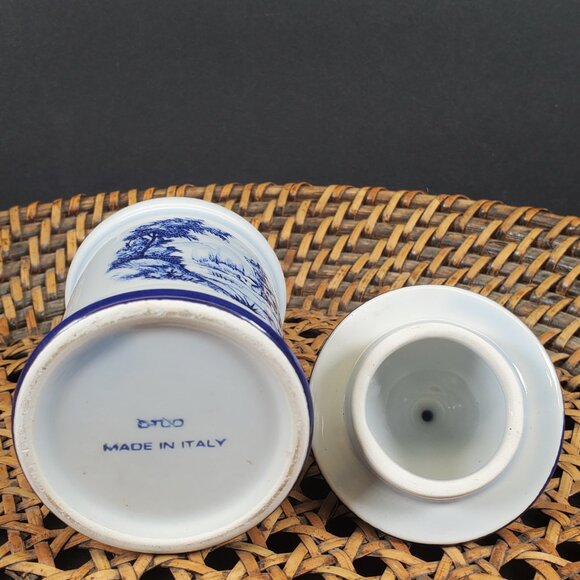 Vintage Otco Italy Mini Blue & White Ceramic Apothecary Jar - Picture 3 of 6